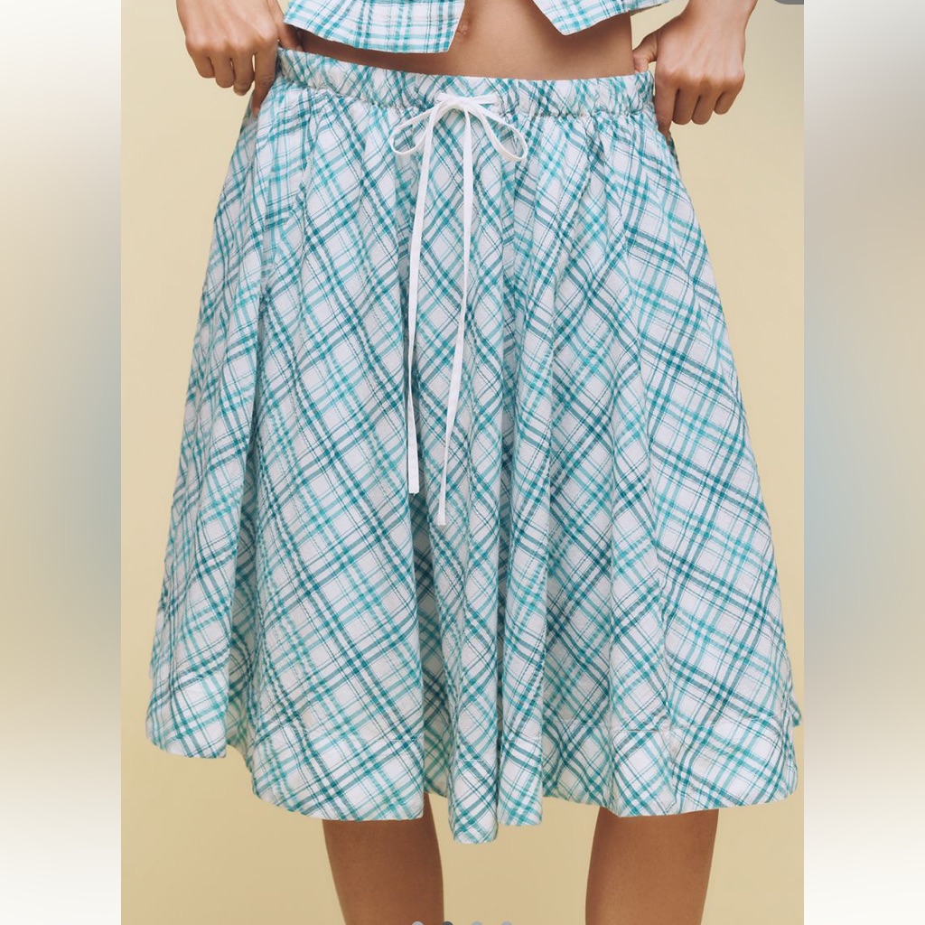 Maeve Teal And White Plaid Skirt
